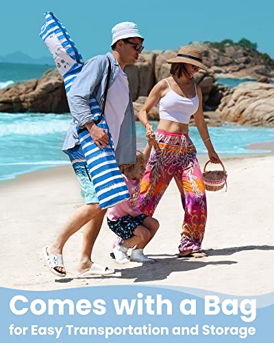 Qipi Beach Cabanas for Sand, Beach Canopy with Sandbags & Side Wall for Family, Easy Set Up Sun Shelter, UPF 50+ UV Protection with Roof Vent - color: 6' x 6' Blue Stripes with Changing Room