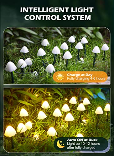 Solar Mushroom Garden Lights for Outside, 20 LED 32.8FT Solar Pathway Lights Outdoor Waterproof for Fence with 8 Lighting Modes for Patio Yard Decorative - style: Mushroom