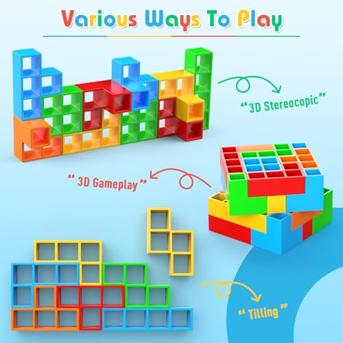 BBnote 70PCS Stack Game for Adult & Kids, 3D Tetra Board Tower Games for Family Travel Party, 2 Players Balance Stacking Toy, Team Toys Building Block - size: 70PCS - New Edition Base