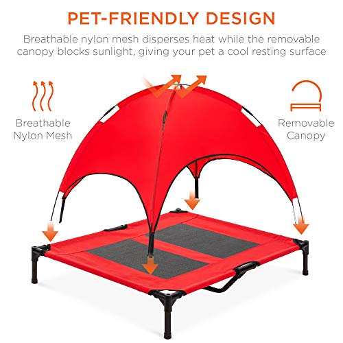Best Choice Products 36in Elevated Cooling Dog Bed, Outdoor Raised Mesh Pet Cot w/Removable Canopy Shade Tent, Carrying Bag, Breathable Fabric - Red - color: Red, size: 36in