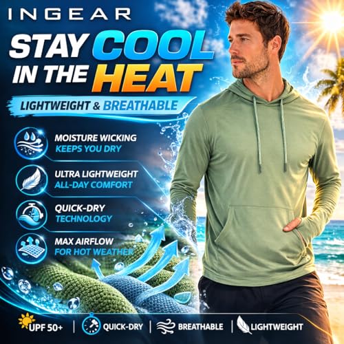 INGEAR Men’s UPF 50+ Sun Hoodie - Lightweight UV Protection Fishing Shirt, Quick-Dry Moisture-Wicking Rash Guard with Pocket - color: Navy, size: XX-Large