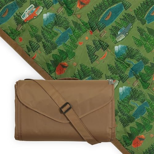 Little Unicorn 5'x10' XL Outdoor Family Picnic & Beach Blanket | Durable & Water-Resistant Fabric | Compact Fold & Easily Wipes Clean | Zipper Pocket (Camp) - color: Camp, size: 5 x 10