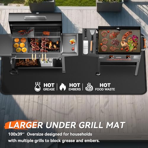 100x39 inches Extra-Large Under Grill Mats for Outdoor Grill, Double-Sided Fireproof Protective Mat, Oilproof Waterproof BBQ Fire Pit Fireplace Mat - color: 100"x39"