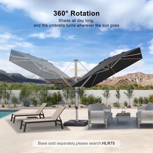 PURPLE LEAF 9’ X 9‘ Patio Umbrella Outdoor Cantilever Umbrella, Aluminum Offset Umbrella with Champagne Frame and 360° Rotation for Pool Deck Garden, Black - color: Black, size: 9' x 9'