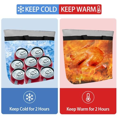 Insulated Reusable Tote Bag for Grocery Shopping for Women/Men, Pizza/Food Delivery Bag to Keep Food Cold/Hot for Uber Eats/Doordash/Grubub, Cooler Bags for Travel/Beach/Picnic, Cooler Bag,Grey - color: Grey, size: Non-Waterproof