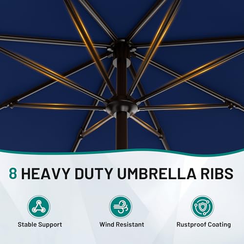 AreShark 9 FT Patio Umbrella for Outdoor, Outdoor Umbrella with Push Button Tilt and Crank, Outdoor Patio Umbrellas with 8 Sturdy Ribs for Market, Garden, Deck, Backyard, Pool (Navy) - color: Navy, size: 9ft
