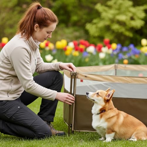 Portable Outdoor Dog Fence, Lightweight Fabric Pen, RV Camping (Sand) - color: Sand