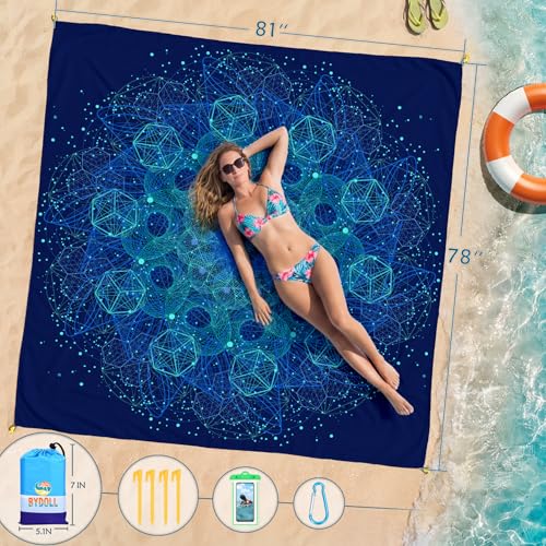 BYDOLL Beach Blanket 78''X81'' Waterproof Sandproof Suits1-4 Adults Oversized Lightweight Large Blanket Picnic Mat for Beach Sand Free Travel Camping Hiking Picnic - color: Geometry, size: 78"X81"