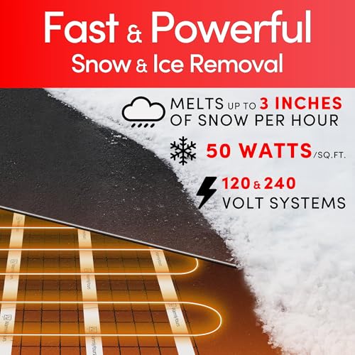 WarmlyYours 2x50 ft. Electric Ice and Snow Melting Mat 240V 5009 Watts - Embedded Under Asphalt, Concrete, or Pavers - Radiant Heated Driveway, Walkways, Sidewalks, Patios, Porch, Ramps PowerMat - size: 100 sq. ft. (2' x 50')