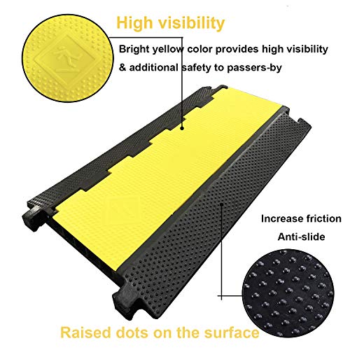 Reliancer 5 Channel Rubber Cable Protector Ramp Traffic Speed Bump 18000lbs Capacity Heavy Duty Cable Protective Cover Ramp Driveway Hose Cord Track Protector Wires Concealer w/Flip-Open Top Cover - size: 1 Pack 5-Channel