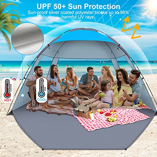 Gorich Beach Tent Sun Shelter for 3/4/6/8/10 Person with UPF 50＋ UV Protection, Lightweight & Easy Setup Beach Shade Canopy, Portable Beach Shade Tent Beach Cabana - color: Blue, size: 8 Person