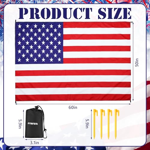 Frienda American Flag Pocket Picnic Mat with Storage Bag Sandproof Waterproof Foldable Beach Camping Mat 50" x 60" Patriotic Red White Blue Outdoor Blanket for Hiking Camping Travel Beach Park