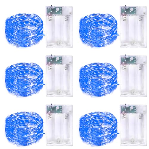 6 Pack Fairy Lights Battery Operated with Timer Silver Wire Mini 13FT 40LED Waterproof Cuttable Twinkle Christmas String Lights for Home Bedroom Wedding DIY Centerpiece Birthday (Blue) - color: Blue