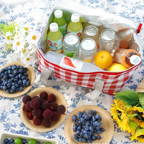 2pcs Insulated Picnic Bag Reusable Cooler Bags with Zipper Top, Foldable Picnic Basket for Food Storage，Portable Picnic Basket for Outdoor Camping, Party, Beach Trip (A) - color: A