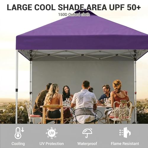 Garvee 10x10 Pop Up Canopy, Easy Up Outdoor Canopy Tent with Removable Sidewall, Portable Instant Commercial Tent Shelter with Vented Roof Roller Bag for Camping Picnic Beach, Purple