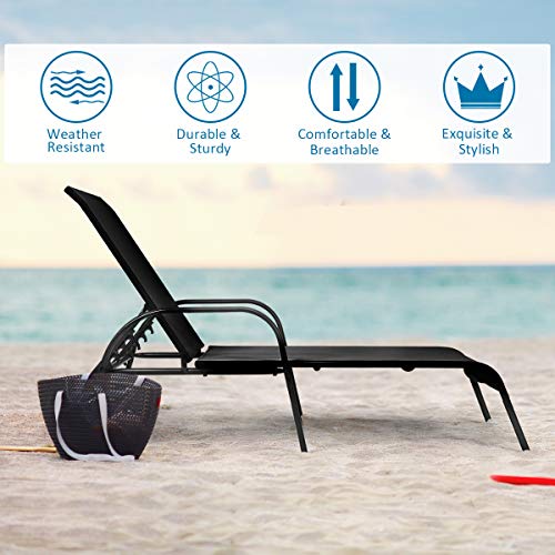 Tangkula Lounge Chair Outdoor, Patio Chaise Lounge with Adjustable Backrest, Reclining Pool Lounge Chair for Outside with Heavy Duty Steel Frame, Suitable for Beach, Yard, Balcony, Poolside - color: Black