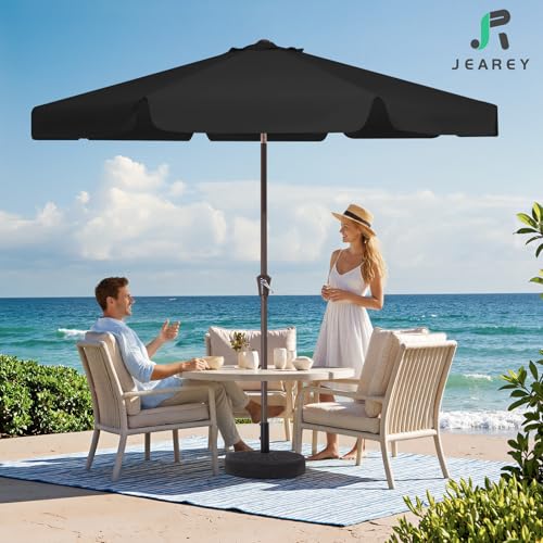 JEAREY 9 FT Patio Umbrella Outdoor, Table Umbrellas Market Umbrella w/Push Button Tilt/Crank, 8 Sturdy Ribs(black) - color: black