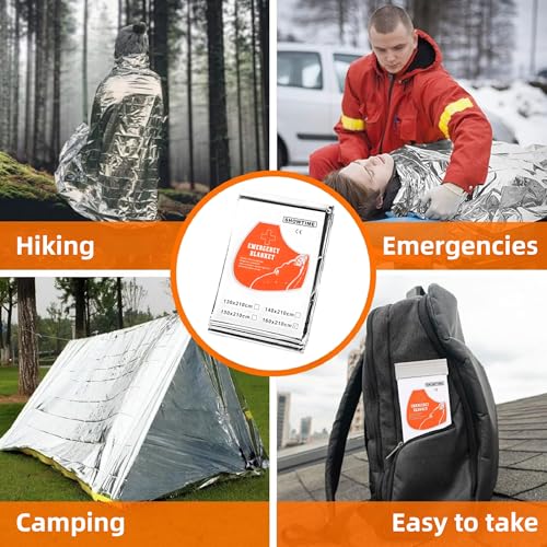 6 Pack Emergency Thermal Blankets for Survival, 82.67”x62.99” Extra Large Mylar Space Blankets, Waterproof & Windproof for Outdoor Camping, Hiking, Survival Kit, First Aid, Car Emergency