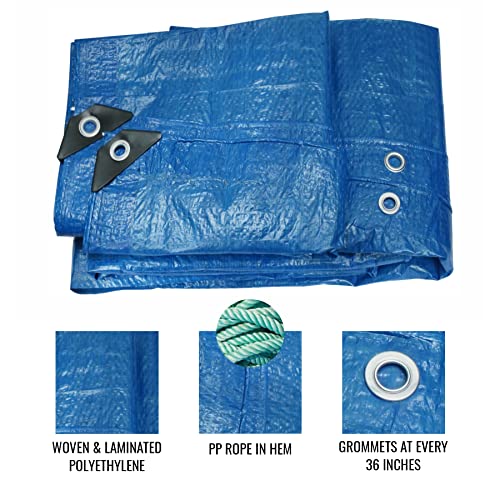 Blue Tarp Pack of 4 Tarps Heavy Duty waterproof 8x10 Large Multipurpose Poly Outdoor Tarps Cover 5 Mil Thickness Blue Tarpaulin Reinforced Rip Resistant Rubber Edges With Aluminum Grommets