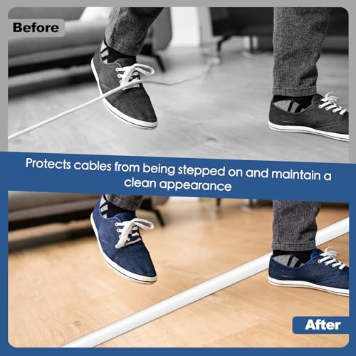 Floor Cord Cover for Wires on Floor Self Adhesive Cord Hider Floor Cable Management Wire Covers for Cords Protector Prevent Cable Trips Cord Cavity W 0.32" x H 0.32", White, 10Ft - color: White, size: 0.78 In x 10 Ft