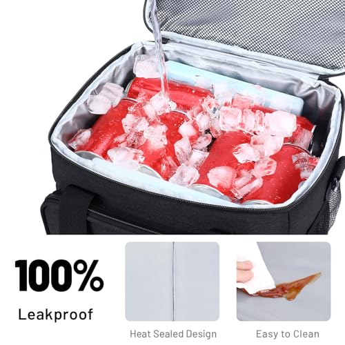 MIER Mens Lunchbox for Work Insulated 24 Cans/15L Large Lunch Bags Leakproof Adult Women Lunch Box Coolers for Travel Beach Picnic Office, Black - color: Black