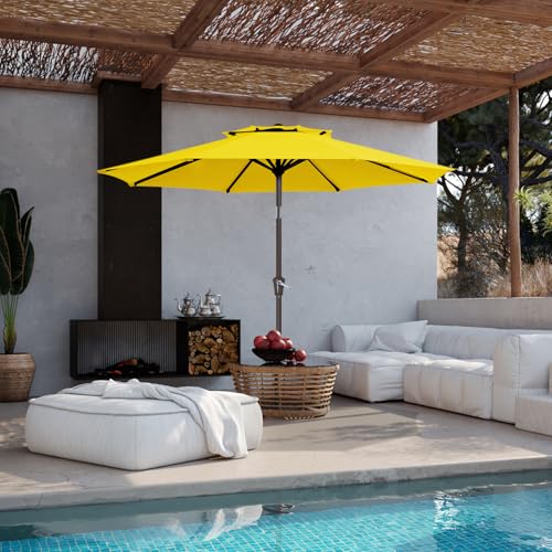 JEAREY 9' 2-Tiers Patio Umbrellas Outdoor Table Market Umbrella w/Push Button Tilt/Crank, 8 Sturdy Ribs, UV Protection Waterproof Sunproof(Yellow) - color: Yellow