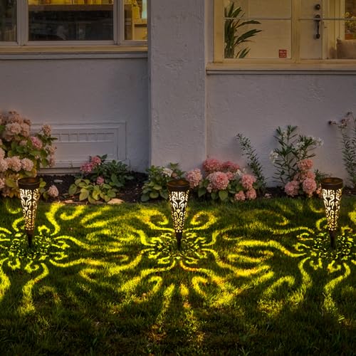 Go2garden 6Pcs Solar Lights Outdoor Garden Decor Gifts for Women Mom,Waterproof Conical Garden Stakes for Yard, Lawn, Pathway,Garden Lights Mothers' Day Birthday Gifts for Men(Black) - color: Black