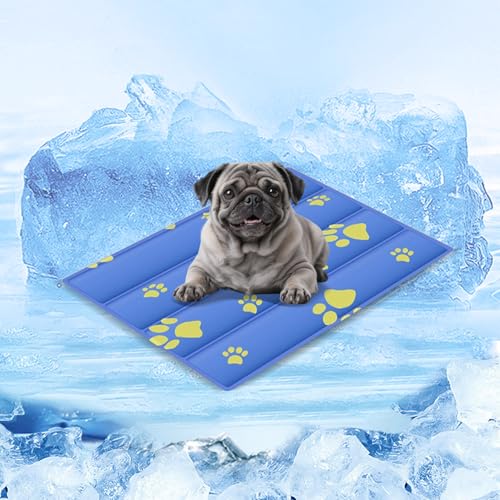 2025 Pet Cooling Mat for Dogs - 20"x16" Cats Cooling Pad Non-Slip Kennel Bed Mats for Summer, Washable Cool Pet Mat for Cats/Dogs - color: RoyalBlue Paw, size: 20"*16"(Small)
