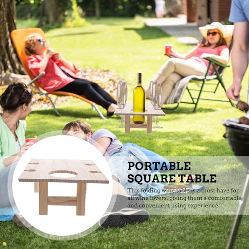 Portable Foldable Outdoor Picnic Table Wooden Square Wine Serving Desk 30x24 Inch Mini Table for Lawn Beach Camping