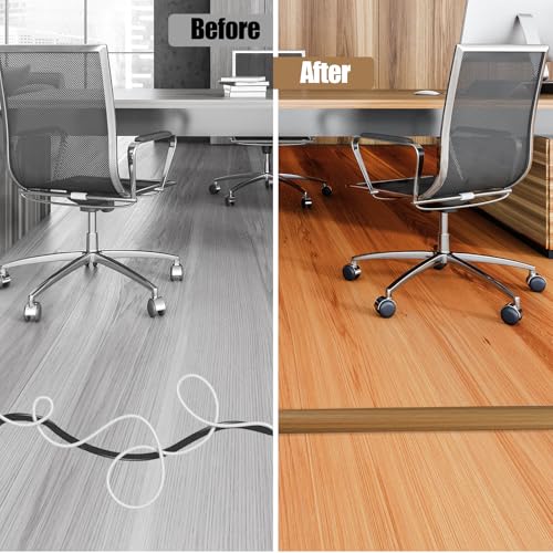 Floor Cord Cover Self Adhesive Cord Hider,3.3FT Cable Management, Extension Strip Protector for Wires, Prevent Cable Trips for Offices, Gyms, Exhibitions Cavity:0.3"(W) x 0.28"(H) Brown Wood - color: Brown Wood, size: 0.78" x 3.3'