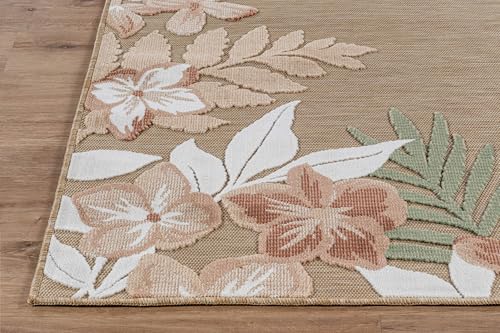 Outdoor Rug 10x14 Washable Area Rugs Indoor Outdoor Carpets Beige Border Floral Non Shedding Waterproof Easy Clean Patio Deck Porch Living Room Bedroom Garden RV (10 X 14 Beige) - color: 1-beige, size: 10' x 14' (Rectangular)