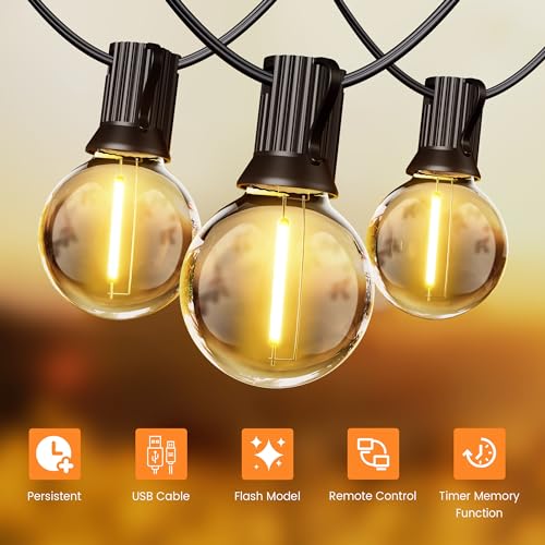 OHLUX 60FT Solar Globe String Lights Outdoor, Shatterproof Solar Patio Lights with Remote, 27 Dimmable LED Filament G40 Bulbs, 2200K Soft Warm White Edison Hanging Light for Outside Backyard Deck - size: 60FT