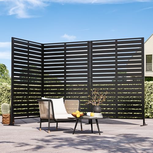 Modern Shade Metal Privacy Screen Outdoor 72" H x 48" W, Stable & Durable Privacy Fence Panels for Instant Privacy & Space Division, Freestanding Decorative Patio Screens for Outdoor, Black (3 Panel) - size: 3 Panel