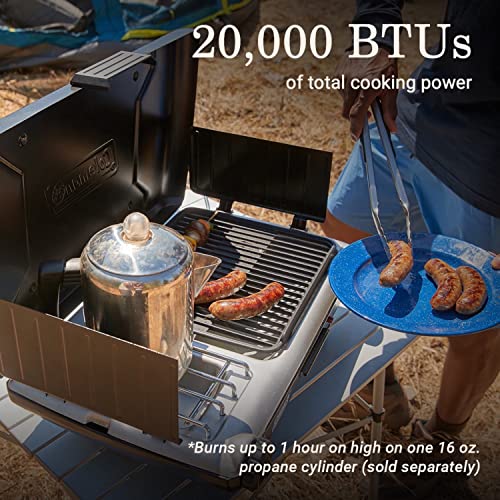 Coleman Tabletop 2-in-1 Grill & Stove with 2 Adjustable Burners, Propane Grill/Stove with Push-Button Starter, Wind Guards, Grease Tray, & 20,000 BTUs of Power for Camping, Tailgating, & More - color: Black, style: Contains PFAS
