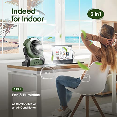 Ausic Portable Misting Fan for Outdoor Cooling, [8-35Hrs] Battery Powered Mist Fans with Water Misters & LED Lantern, 8-Inch, 250mL Tank, for Patios, Home, Outside, Camping, Outdoor&Indoor Use - color: Green, size: 8-35Hrs Runtime