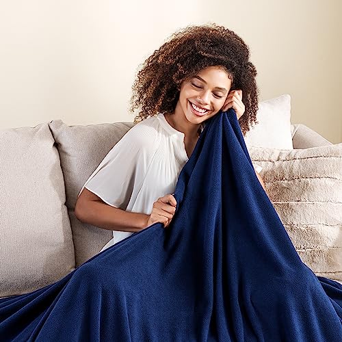 Berkshire Blanket Microfleece Throw Size Bed Throw Blanket Navy, Lightweight Soft Breathable Plush Micro Fleece Throw Blanket for Travel, Bed and Couch, 50x60 Inches - color: Navy, size: Throw/Throw XL