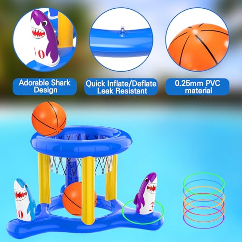 H-Style Pool Toys Pool Floats Pool Games for Kids Adult, Inflatable Pool Basketball Hoop & Ring Toss Game, 2-in-1 Pool Floating Outdoor Party Water Toy for Adults Family Kids Ages 4-8-12 (Blue-1)