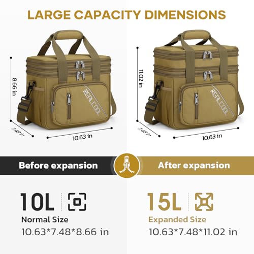 RealCool Lunch Bag, Insulated Lunch Box for Men Women, Double Deck Leakproof Soft Cooler Bag with Adjustable Strap, Reusable Lunchbox for Work, Travel, Camping (Khaki) - color: Khaki