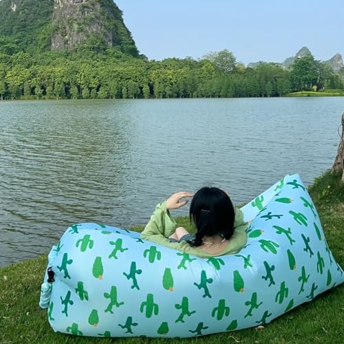 Inflatable Couch for Camping,Inflatable Lounger Air Sofa Chair,Portable Festival Couch for Outdoor, Beach, Hiking, Picnics, Music Festivals (Cactus) - color: Cactus