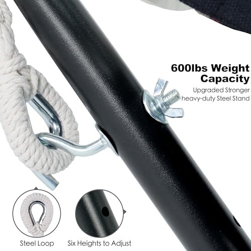 GAFETE Double Hammock with Stand for Outside, Upgraded Spreader Bar, Heavy Duty Space Saving Steel Stand 2 Person, Side Pockets, Easy Assembly, 600lbs Weight Capacity, Indoor & Outdoor (Darkness) - color: Darkness