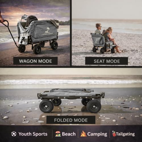 The Lounge Wagon – The Only Wagon that Converts into a 2-Person Chair - 3-in1 cart - Included Cargo net- Ultimate Beach Wagons– Beach Chairs for Adults – Sports Wagon(Umbrella Sold Separately), Gray - color: Gray