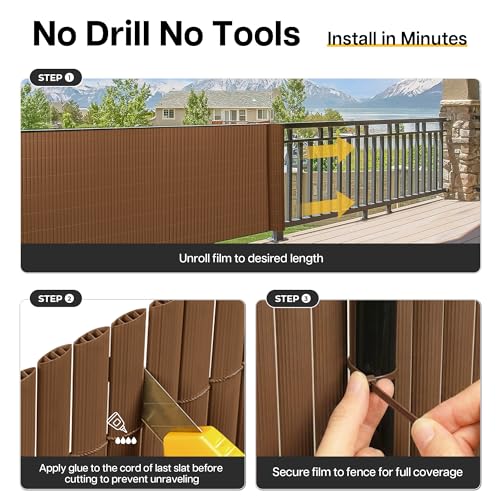Paramondo PVC Privacy Fence Screen 14mm 3-Rib Reinforced Textured Fence Panel - No-Drill Balcony & Garden Cladding with Wind & UV Protection for Patio, Deck, Outdoor Privacy, 3×16 FT, Brown - color: Brown, size: 3×16 FT