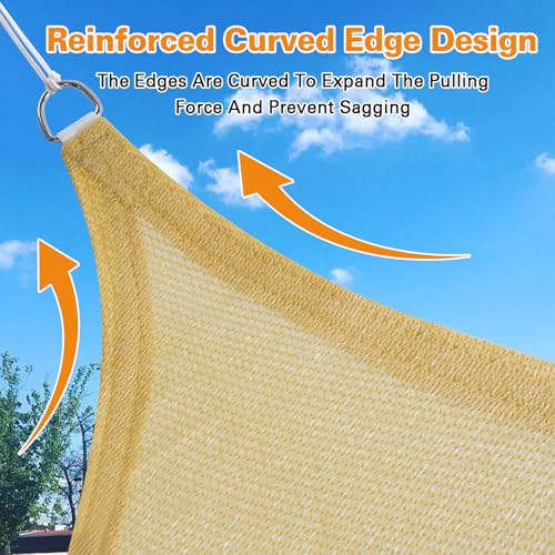 Artpuch Sun Shade Sail, 13'X13' Sand Rectangle Curved Edged Sun Shade, Commercial Grade 185GSM HDPE UV Permeable Outdoor Shade Cloth for Deck, Backyard, Patio (Custom Sizes Made)