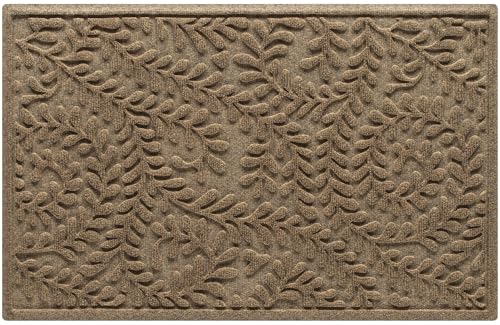 WaterHog Boxwood Front Door Mat Indoor Outdoor Entrance, Absorbent All-Weather Doormat with Non-Slip Rubber Backing, Dirt & Moisture Trapper, Low Profile & Easy Clean, Made in USA, 23"x36" Camel - color: Khaki/Camel, size: Medium 23"x36" (2'x3')