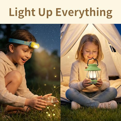 Kids Camping Gear, Kids Lantern & Motion Sensor Headlamp 1200mAh Rechargeable, USB-C Charging Night Light for Indoor Outdoor Adventures Emergency, Unique Camping Gifts for Boys Girls (Green) - color: Green Camping Gear
