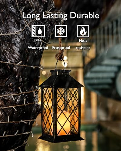 Homemory Solar Lanterns Outdoor Waterproof Hanging with Flickering Flameless Candles, 2 Pack Garden Outdoor Lantern Decorative for Patio Front Porch Backyard Balcony Cabin Outside (Bronze) - style: Bronze