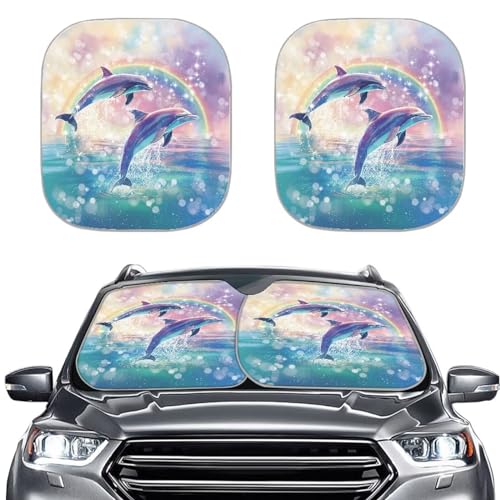Cute Dolphin Sunshade for Car Windshield Foldable 2 Pieces Set Car Front Window Sunshade Summer Outdoor Sun UV Rays Blocker Sun Visor Shield Auto Protective Accessiors - color: Cute Dolphin
