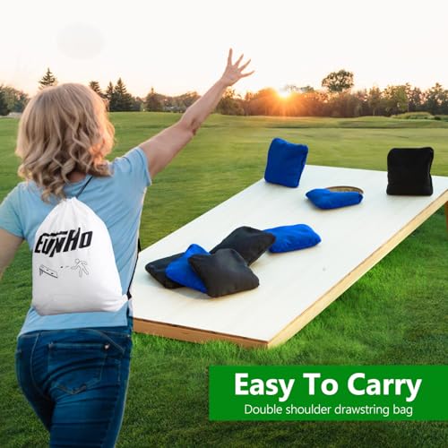 EunHo Cornhole Bags Set of 8 Regulation Size & Weight Corn Hole Bean Bags Official Professional All Weather for Tossing Game with Carry Case - color: Black/Blue