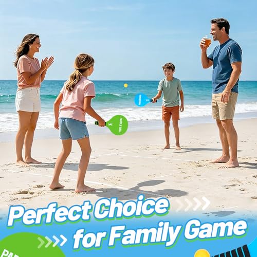2 Sets Beach Games Toy Paddle Ball Set - Funny Paddleball Rackets Game, Outdoor Sports Toys for Kids Adults Family Games Yard Lawn Party Supplies, Blue Green, Medium - color: Blue, Green, size: Medium