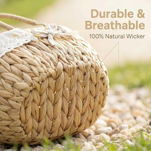 Wicker Picnic Basket with Folding Handles,Handwoven Water Hyacinth with Removable and Washable Lining,Oval Empty Basket for Toy,Flower,Wedding,Camping,Wine,Outdoor,Beach,Easter,Garden Picking